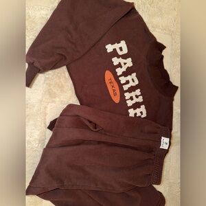 Parke Texas Signature Mockneck sweatshirt and matching sweatpants set in brown